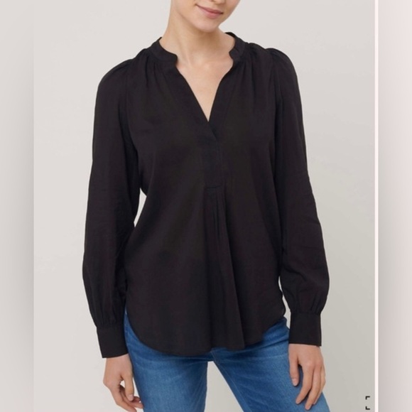 LOFT NWT Black Peasant Style Relaxed Long Sleeve Blouse. - Picture 2 of 9